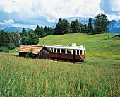 View of old railway in Rittner Plateau, South Tyrol, Italy