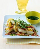 Asparagus and potato salad on plate