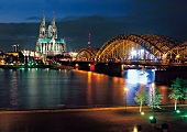 Köln, nachts, beleuchtet, Dom, Rhein Brücke