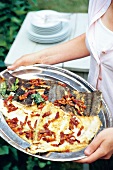 Plaice with bacon on tray