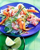 Thai salad with shrimps on plate