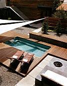 Two sun loungers in guest house of Nicoletti family in Colorado, USA