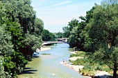 View of Isar river in Munich, Germany