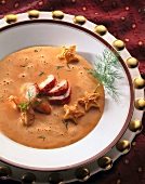 Lobster bisque in serving dish, overhead view