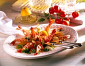 Shrimp with garlic and chili pepper on plate