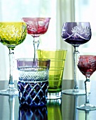 Colourful wine glasses of various style