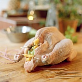 Stuffed bresse poulard on table