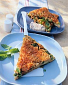 Two serving dish of rice with peas frittata
