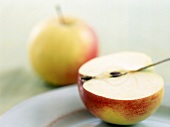 Close-up of half apple on plate