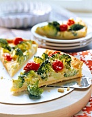 Close-up of broccoli quiche on spatula