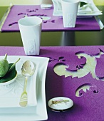 Close-up of purple felt set placemat