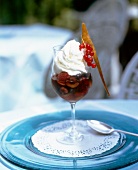 Bavarois aux fruits dessert with cream in glass
