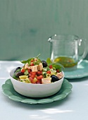 Pasta salad with tuna in bowl