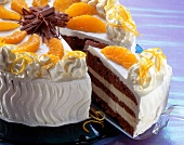 Close-up of sliced orange parfait sponge cake