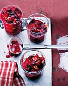 Damson and walnut jam in jars