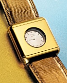 Close-up of golden wrist watch