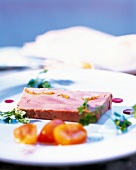 Goose liver terrine with kumquat on a plate