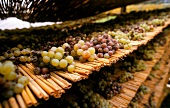 Close-up of straw wine being dried on reed mats