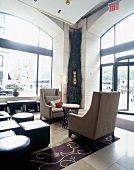 Lounge of Union Square Hotel overlooking the street, New York