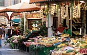 Vegetable shop in old town of Lugano, Switzerland