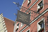 Close-up of signboard of romantic hotel, Germany