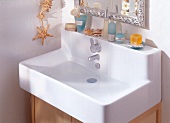 Close-up of white porcelain sink
