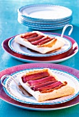 Two plates with rhubarb marzipan slices