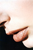 Close-up of woman's lips with brown lipstick