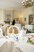 Interior of restaurant with laid tables in Germany