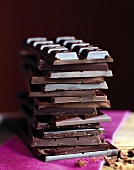 Close-up of several chocolate bars superimposed