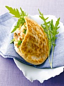 Close-up of pita filled with tuna