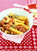 Casareccia with sausage in bowl