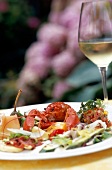 Salad with Crayfish on plate