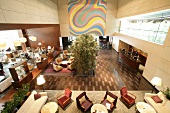 Interior of hall with reception counter in hotel, Switzerland