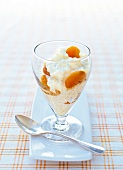 Rice pudding with apricots in glass