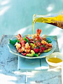 Tomato and bread salad with fried gambas