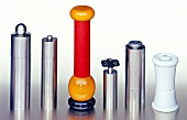 Various types of pepper mills of wood, stainless steel and ceramics