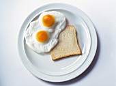 Fried eggs and toast on plate