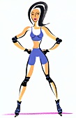 Illustration of woman standing on skating track with stretched legs for workout 