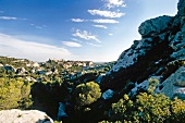 View of rock mountains in Provence at Les Baux-de-Provence, France