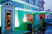 Entrance of Green grill room restaurant in Moscow, Russia