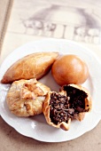 Close-up of small pies on plate in Cafe Pushkin, Moscow, Russia