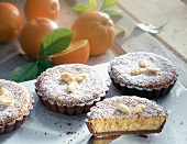 Almond and orange tart with icing sugar