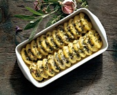 Roman gnocchi with herbs on tray