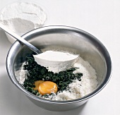 Pasta ingredients in steel bowl