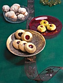 Spice balls, nougat balls and poppy eyes Christmas cookies on plate