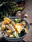 Bowl of rujak salad with tofu, pineapple and sprouted bean