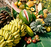 Variety of fruits on banana leaf