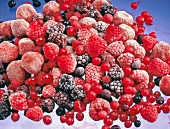 Variety of frozen red raspberries, blackberries and currants