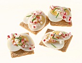 Appetizers with crispy egg and radishes